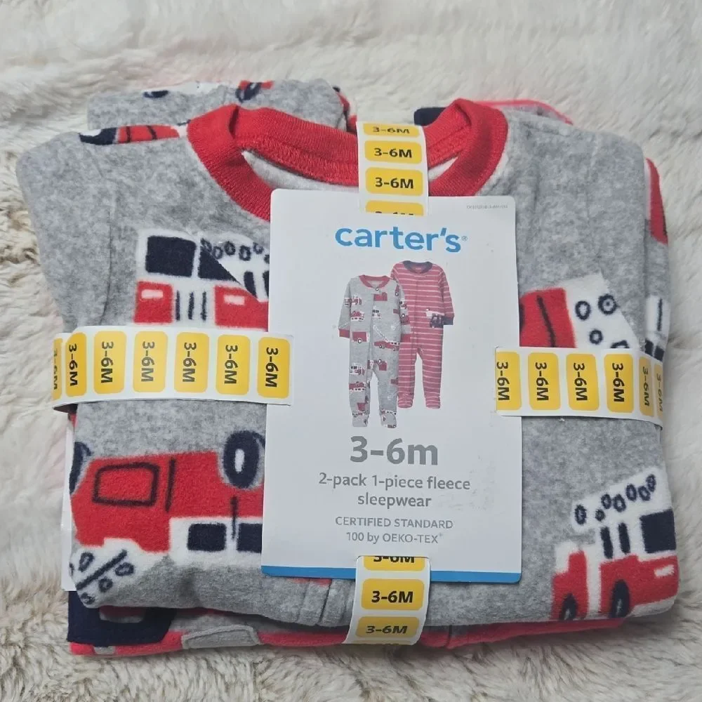 CARTER'S 2-PACK FIRE TRUCK FLEECE SLEEPWEAR FOOTIE - NEW!